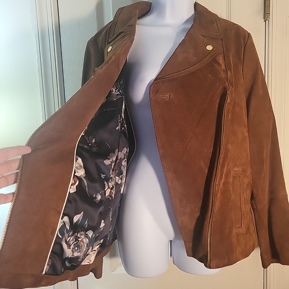 Isaac Mizrahi Brown Suede Moto Zip Jacket NWOT Size 16 - Picture 7 of 8